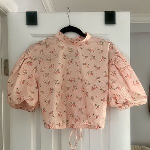 Anthropologie Cropped Bubble Sleeve Blouse
